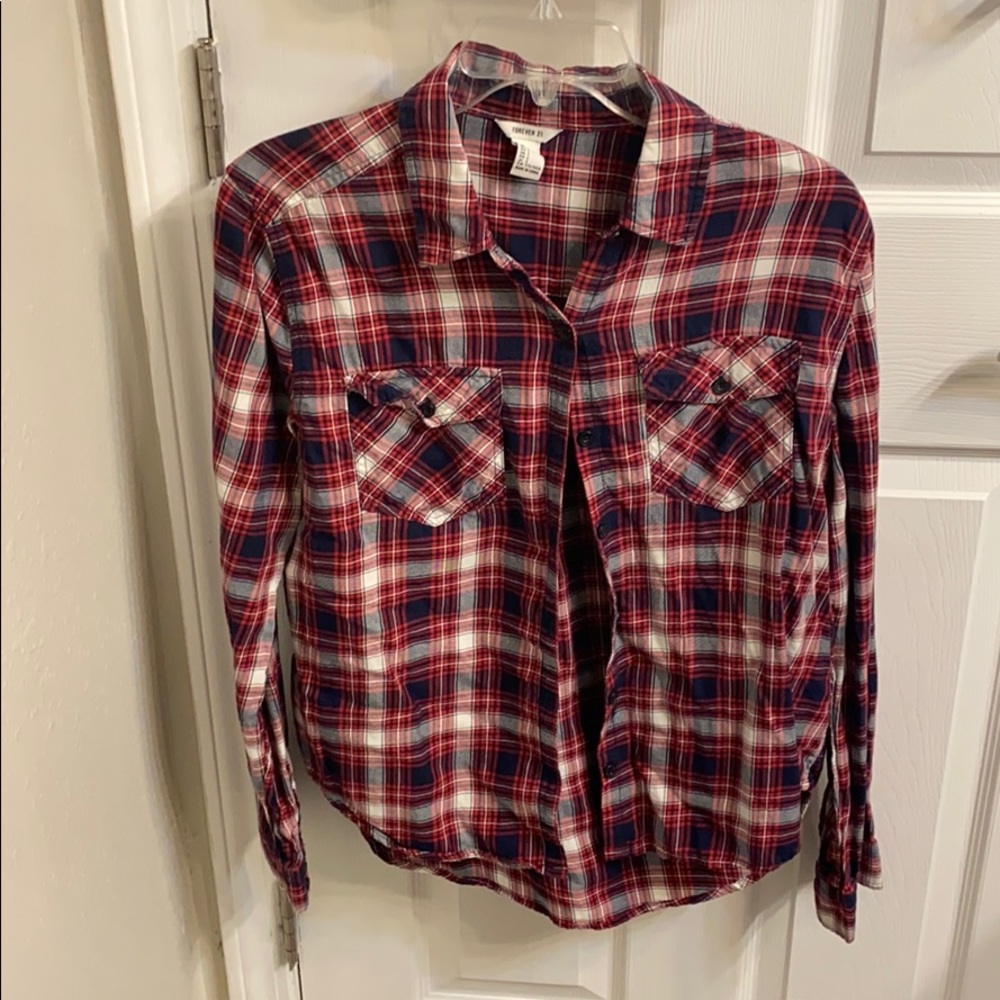 Button down  navy blue and red
